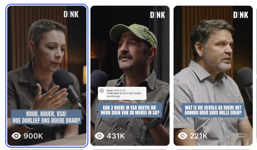 Three DINK reels showing 900K, 431K and 221K views