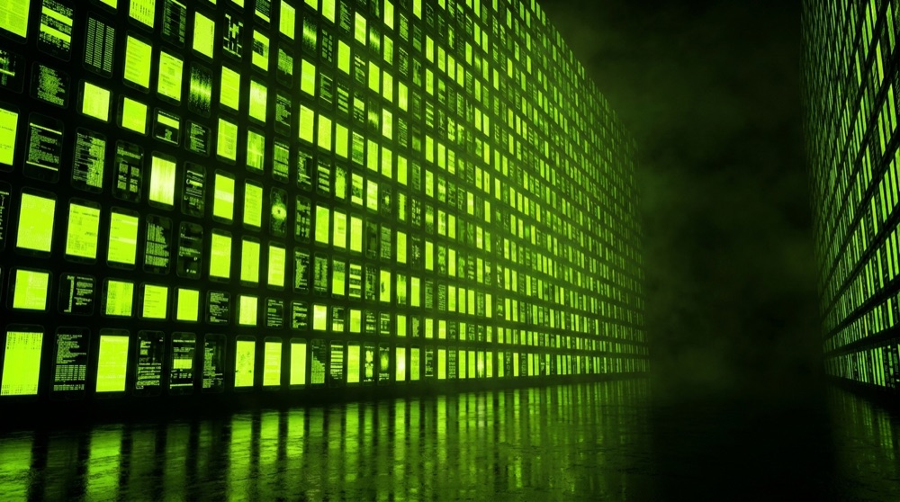 A wall of glowing phone screens showing social media posts